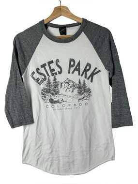 Prairie Mountain Gray & White Estes Park Colorado Long Sleeve Baseball Tee S